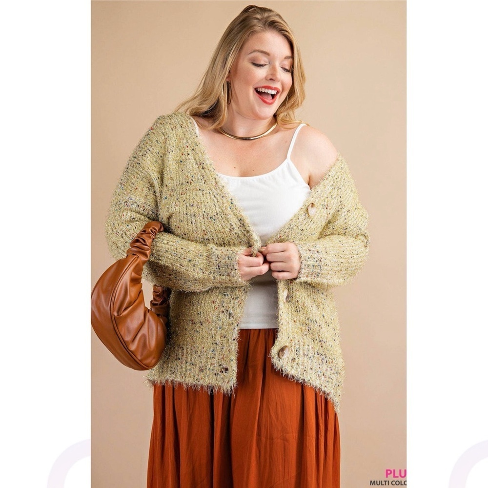 NWT Kori Gold Shimmer Bouclé Fuzzy Cardigan XL 1X Metallic Holiday Festive Boho